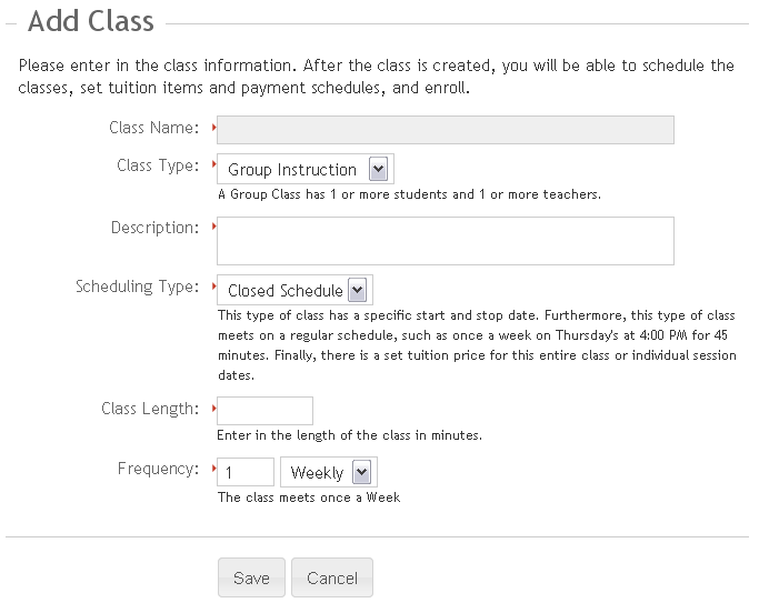 Classes Menu