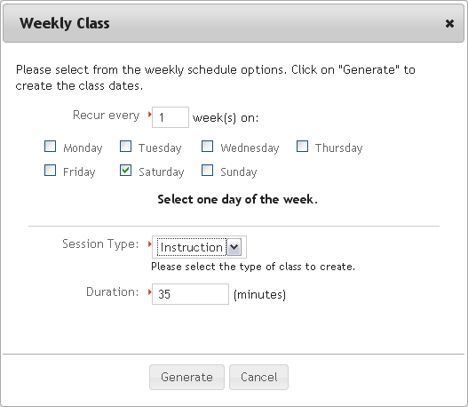 Generate Dates Dialog